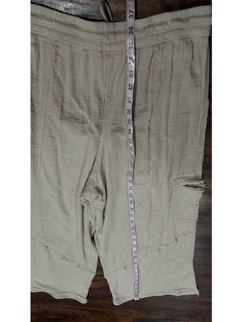 Super Star Pants Size L Beige Cotton Cargo Gauzy Boho Pants Relaxed Fit Cropped - Picture 5 of 8